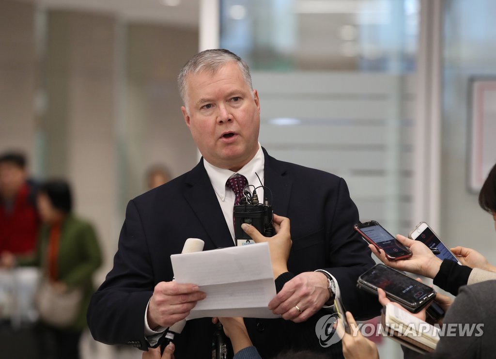 Stephen Biegun, the top U.S. diplomat on North Korea, answers reporters' questions upon arriving at Incheon International Airport, west of Seoul, on Dec. 19, 2018. 