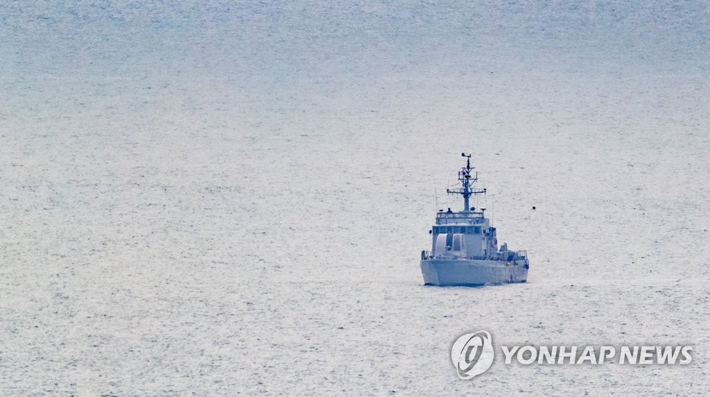 A naval vessel sails in waters off the border island of Yeonpyeong on July 1, 2020. (Yonhap)