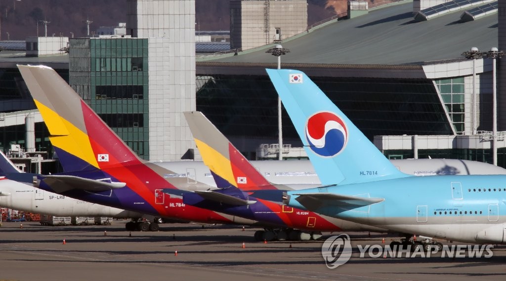 大韓航空（手前）とアシアナ航空の旅客機（資料写真）＝（聯合ニュース）