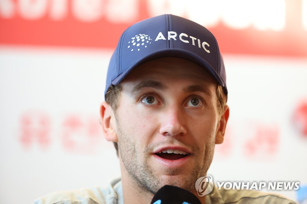 Casper Ruud of Norway speaks at a press conference before his first men's singles match at the ATP Eugene Korea Open tennis tournament at Olympic Hall inside the Olympic Park in Seoul on Sept. 28, 2022. (Yonhap)
