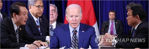 Yoon, Biden, Kishida hold summit in Hiroshima