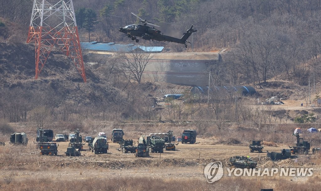 This photo, taken on March 13, 2023, shows a South Korea-U.S. combined military exercise under way in Yeoncheon, 60 kilometers north of Seoul. (Yonhap)