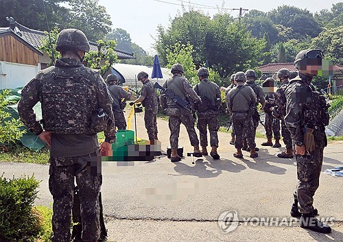 الجنود ينتشلون بالونات كورية شمالية